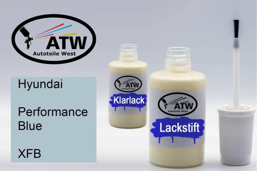 Hyundai, Performance Blue, XFB: 20ml Lackstift + 20ml Klarlack - Set, von ATW Autoteile West.